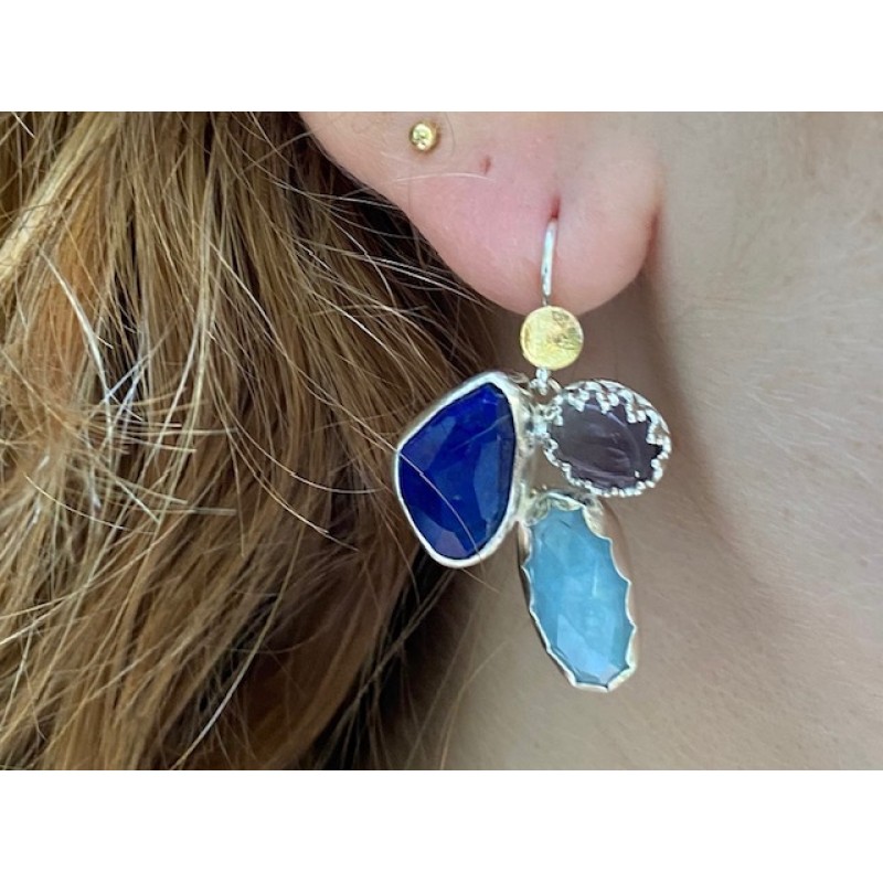 BRINCO ART DECO PEDRA TRIPLA  BRINCO ART DECO PEDRA TRIPLA